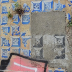 Some graffiti tiles in lieu of the real ones, Lisbon